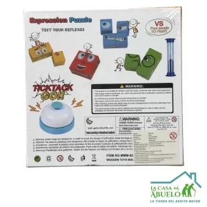 Caja del juego de expresiones, coordinación y rapidez, vista posterior